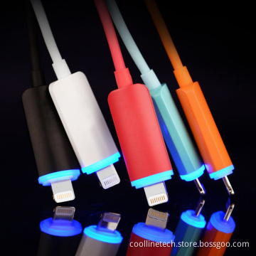 USB Cable with LED indicator light, USB A to Lightning Cable / Type C Cable / Micro USB Cable, Fast Charging and Data Sync Type